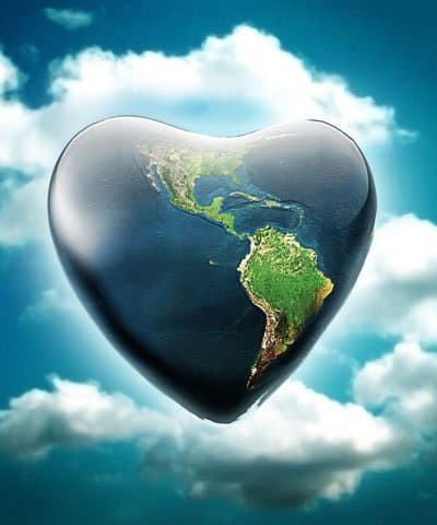 cuore blu con continenti